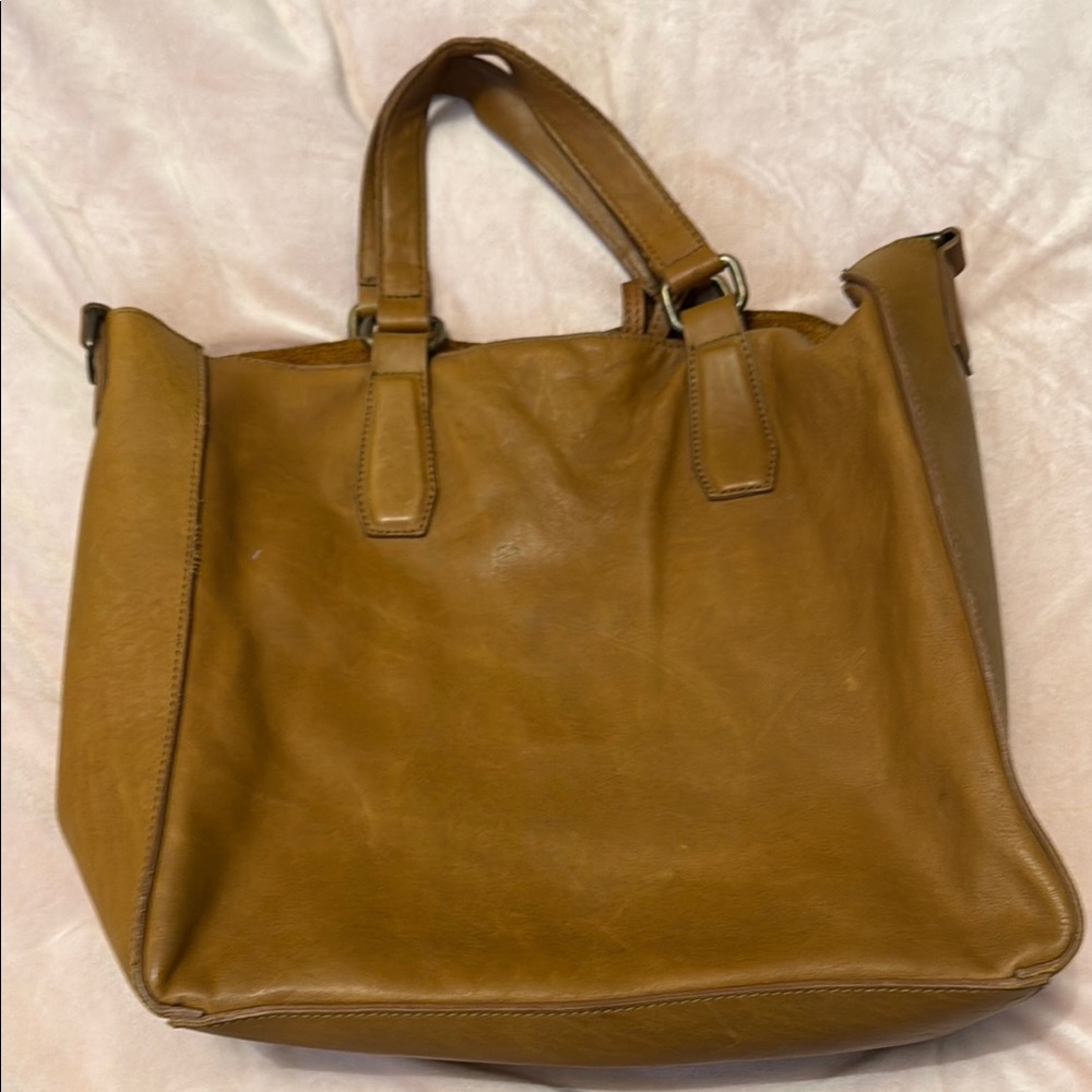 Source Unknown Tan Leather Tote Bag Minimalist Design